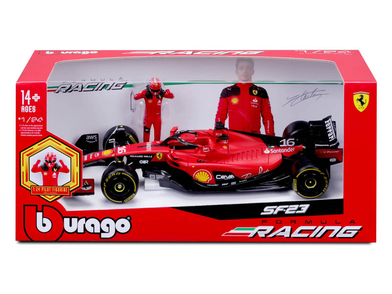 Ferrari modelové auto, SF-23, Charles Leclerc, 1:24, bburago, s pilotem