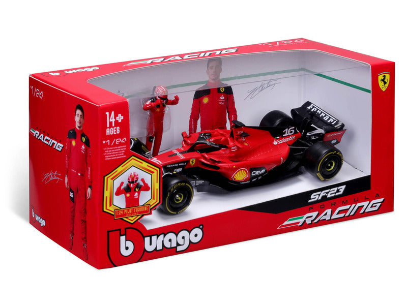 Ferrari modelové auto, SF-23, Charles Leclerc, 1:24, bburago, s pilotem