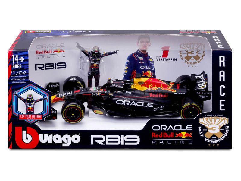 Red Bull Racing modelové auto, bburago, Max Verstappen, #1, 1:24, RB19, s pilotem