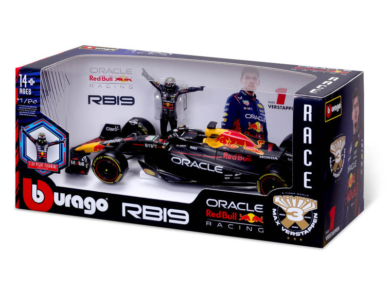 Red Bull Racing modelové auto, bburago, Max Verstappen, #1, 1:24, RB19, s pilotem