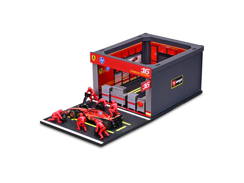 Ferrari modelová stavebnice, přístup do pit lane, bburago, 1:43, Charles Leclerc, #16, SF-24
