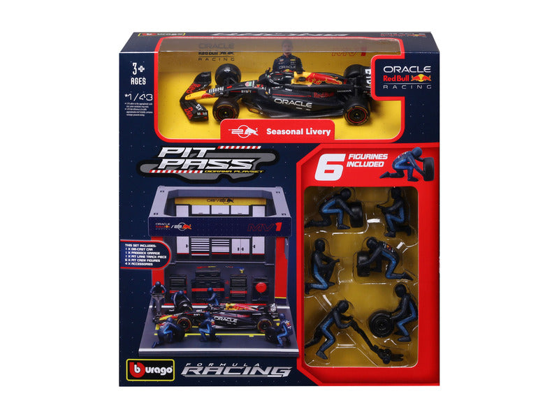 Red Bull Racing model auto, přístup do boxů, bburago, 1:43, Max Verstappen, #1, RB19