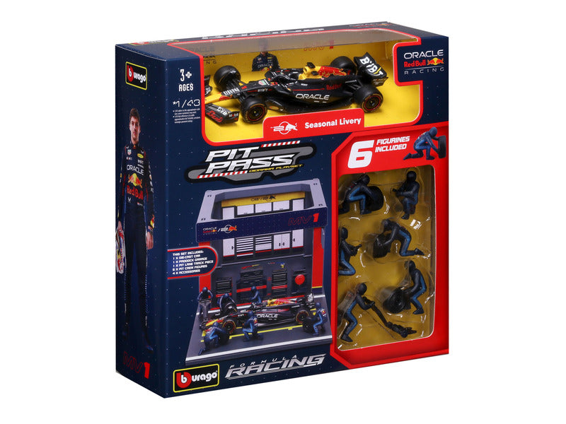 Red Bull Racing model auto, přístup do boxů, bburago, 1:43, Max Verstappen, #1, RB19