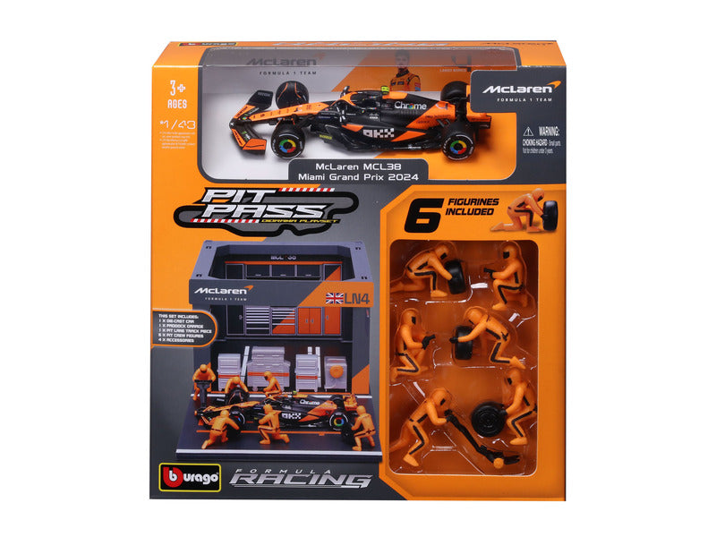 McLaren modelová stavebnice, přístup do pit lane, bburago, 1:43, Lando Norris, #4, MCL38