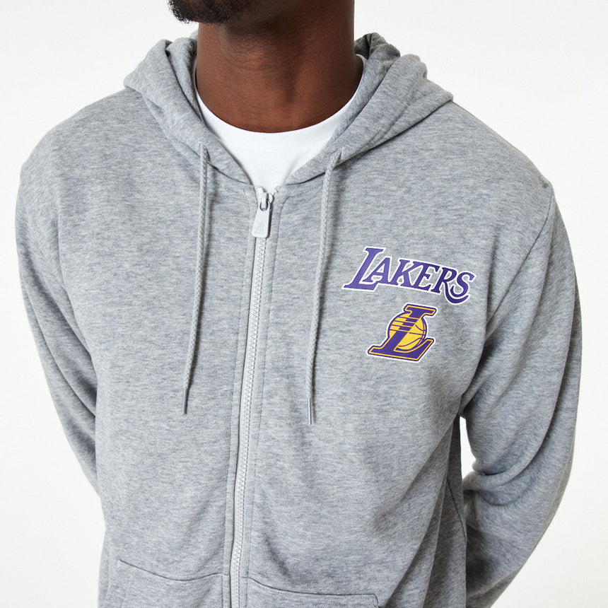 Mikina Los Angeles Lakers s kapucí, na zip po celé délce, New Era, šedá