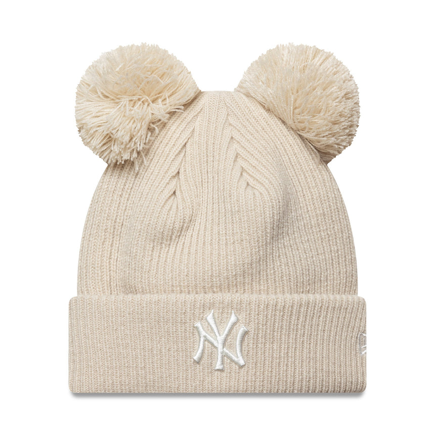 pletená Čepice New York Yankees, dvojitá bambule, pro ženy, jednobarevná, New Era, béžová