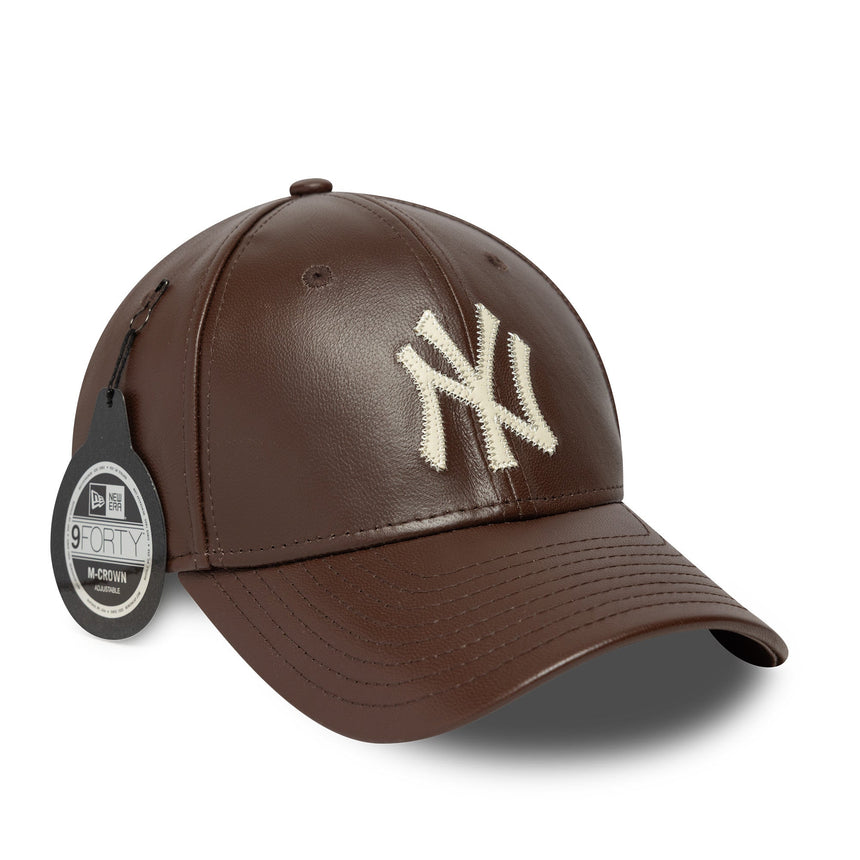 Kšiltovka New York Yankees, kožená, New Era, 9FORTY, jednobarevná, hnědá