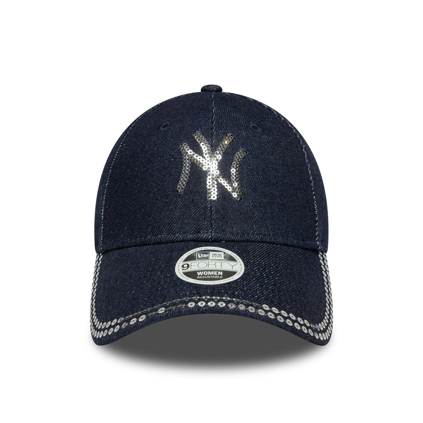 kšiltovka New York Yankees, se flitry, New Era, 9FORTY, modrý vzor, modrá