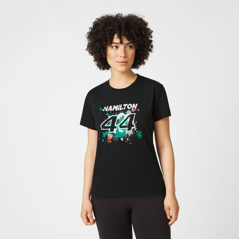Dámské tričko Mercedes Lewis Hamilton, LEWIS #44, černé, 2022 - FansBRANDS®