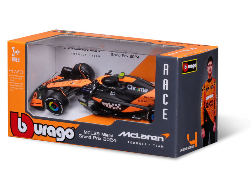 Model vozu McLaren - Bburago Lando Norris MCL38 v lakování Miami