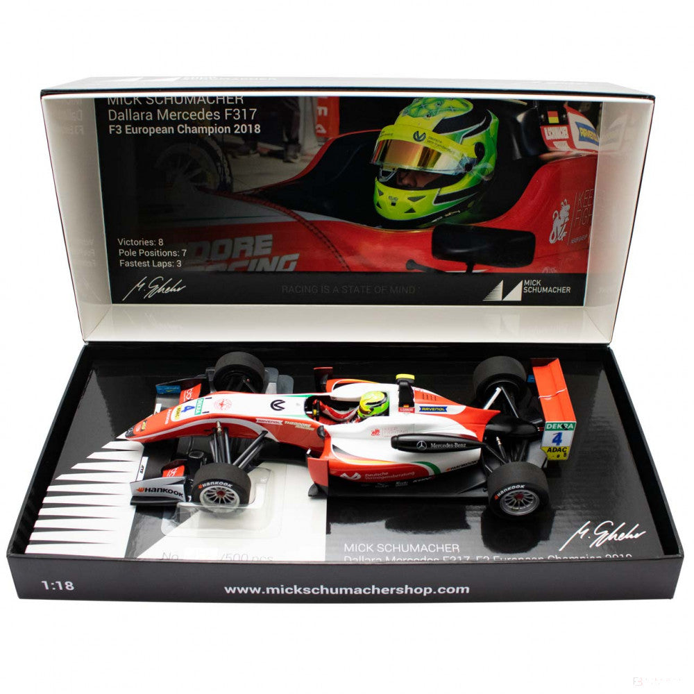 Mick Schumacher Model Car, Dallara Mercedes F317 Prema Racing Formula 3, měřítko 1:18, bílá, 2018 - FansBRANDS®