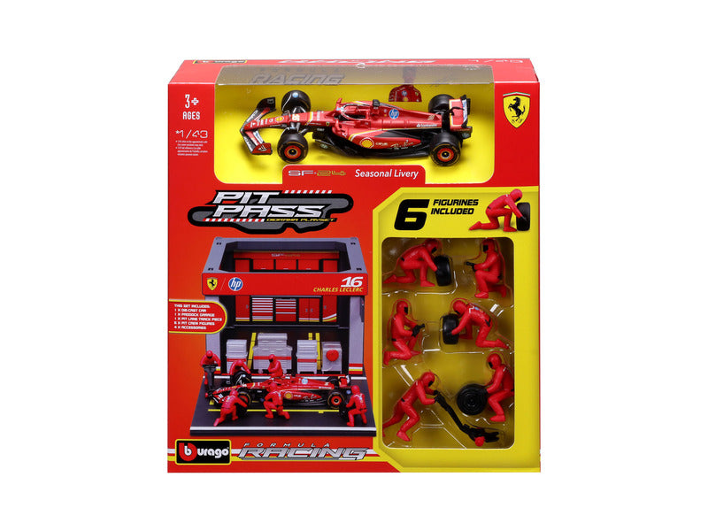 Ferrari modelová stavebnice, přístup do pit lane, bburago, 1:43, Charles Leclerc, #16, SF-24