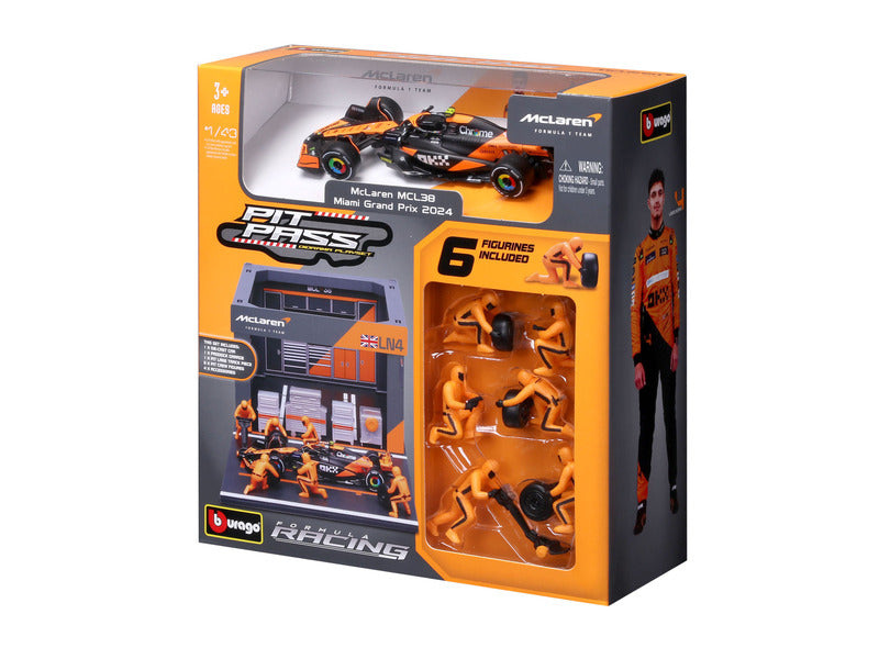 McLaren modelová stavebnice, přístup do pit lane, bburago, 1:43, Lando Norris, #4, MCL38