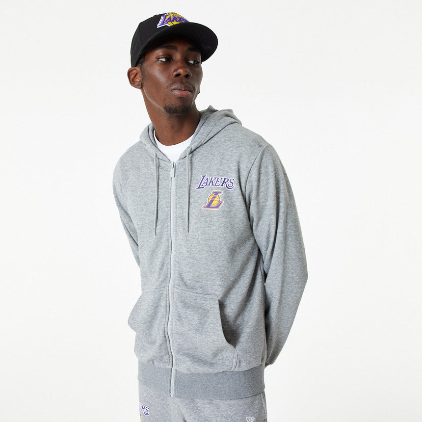Mikina Los Angeles Lakers s kapucí, na zip po celé délce, New Era, šedá