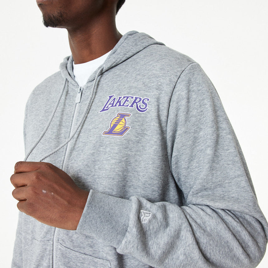 Mikina Los Angeles Lakers s kapucí, na zip po celé délce, New Era, šedá