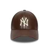 kšiltovka New York Yankees, kožená, New Era, 9FORTY, jednobarevná, hnědá