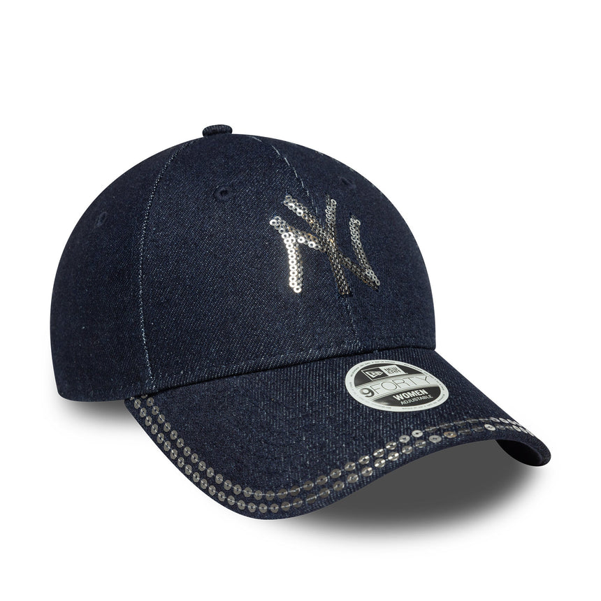 kšiltovka New York Yankees, se flitry, New Era, 9FORTY, modrý vzor, modrá