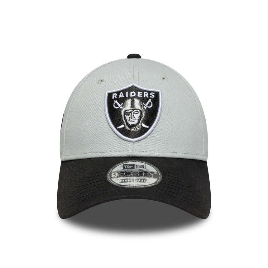 Las Vegas Raiders, dvoutónový pin, New Era, 9FORTY, boční nášivka, černo-bílá