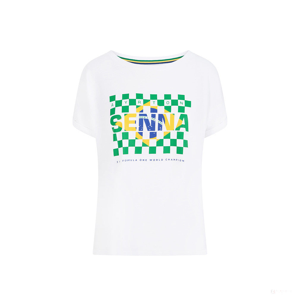Dámské tričko Ayrton Senna, vlajka Brazílie, bílá, 2021