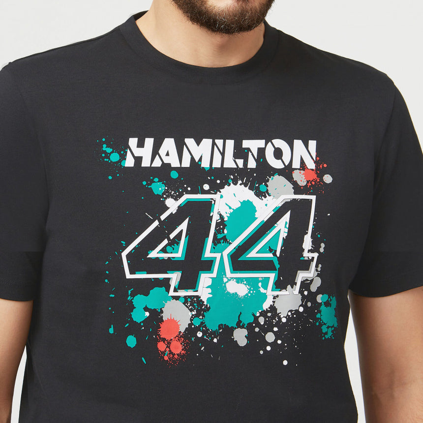 Tričko Mercedes Lewis Hamilton, LEWIS #44, černé, 2022 - FansBRANDS®