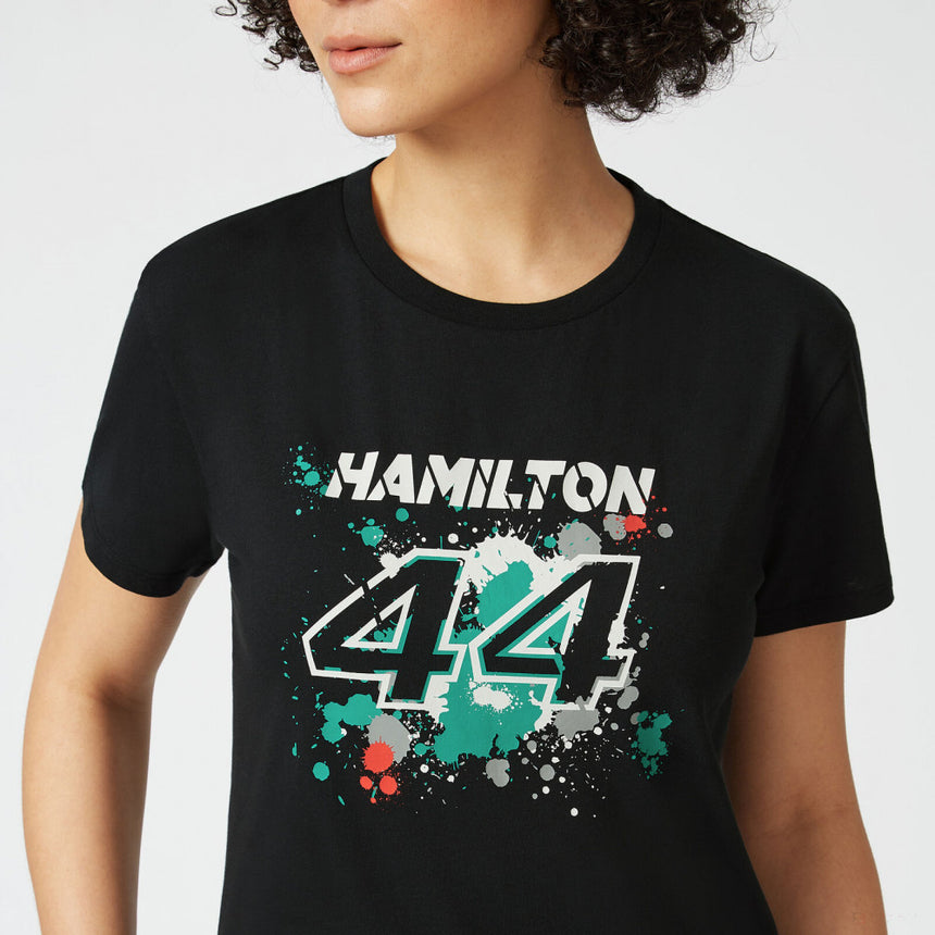 Dámské tričko Mercedes Lewis Hamilton, LEWIS #44, černé, 2022 - FansBRANDS®