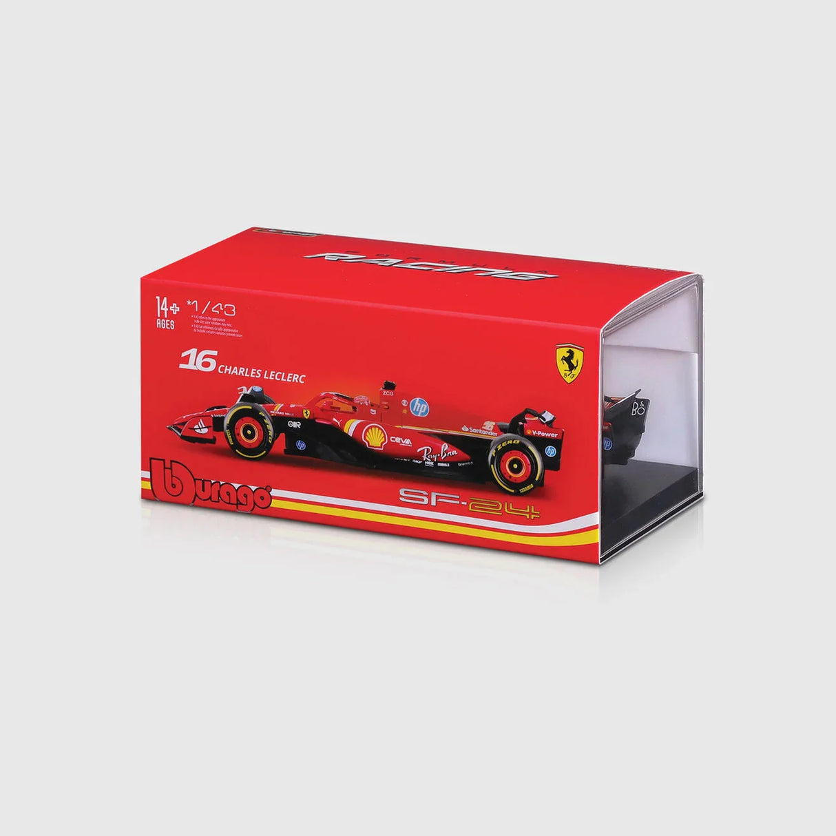 Ferrari SF-24 Akrylová Krabička - Model auta Charles Leclerc, Červená, Bburago