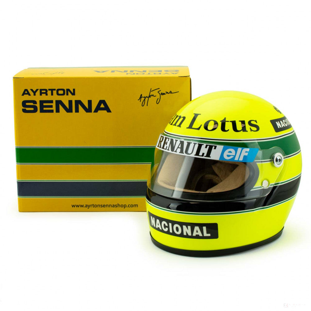 Mini přilba Ayrton Senna, měřítko 1:2, žlutá, 1985 - FansBRANDS®