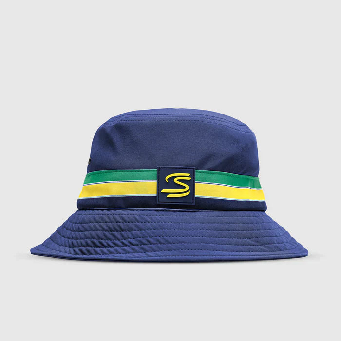 Ayrton Senna pruhovaná bucket hat, modrá