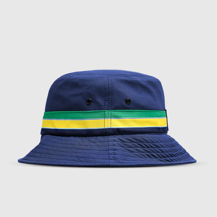 Ayrton Senna pruhovaná bucket hat, modrá