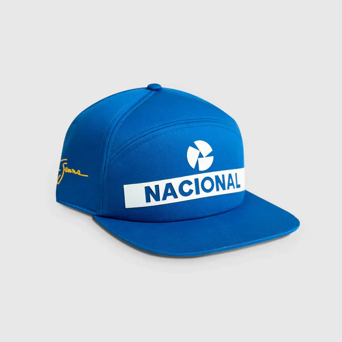 kšiltovka Ayrton Senna, Nacional, originál 1984, s textilním pevným pouzdrem, modrá