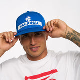 kšiltovka Ayrton Senna, Nacional, originál 1984, s textilním pevným pouzdrem, modrá