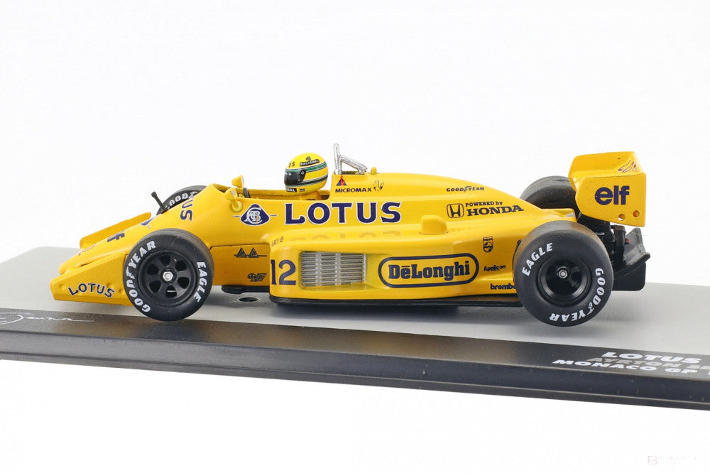 Ayrton Senna Model Car, Lotus 99T vítěz číslo 12 Monaco GP 1987, měřítko 1:43, žlutá, 1987