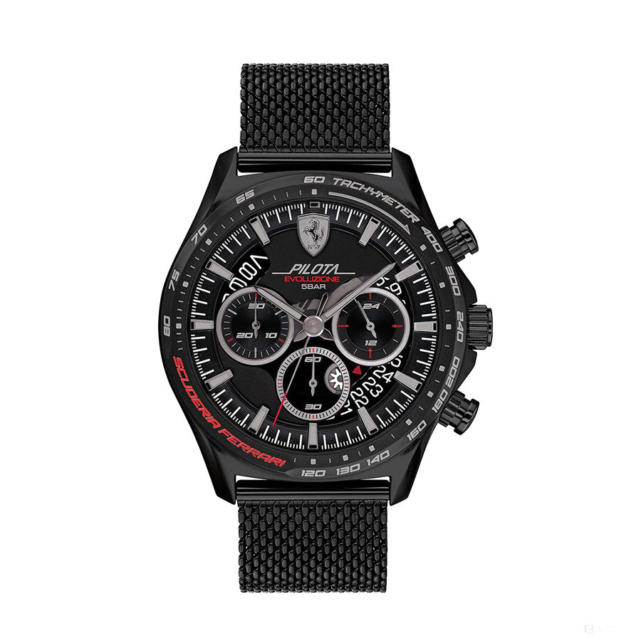 Scuderia Ferrari Watch Pilota Evo, Black Chrono Mesh Bracelet, 44Mm