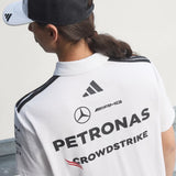 Mercedes polo, tým, inženýři, adidas, bílá, 2026