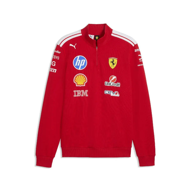 Ferrari pulóver, tým, polo zip, T7, červený
