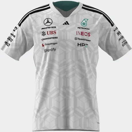 Mercedes póló, tým, adidas, závodníci, bílá