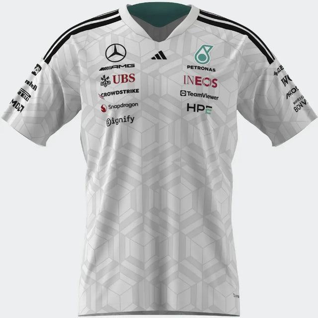 Mercedes póló, tým, adidas, závodníci, bílá